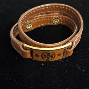 Tory Burch Brown Leather Bracelet with Gold Accents